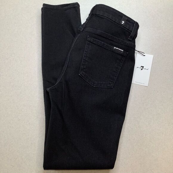 7 For All Mankind Jeans 25 High Waist Skinny Rhinestone Pocket Rinsed Bl… - Picture 5 of 7